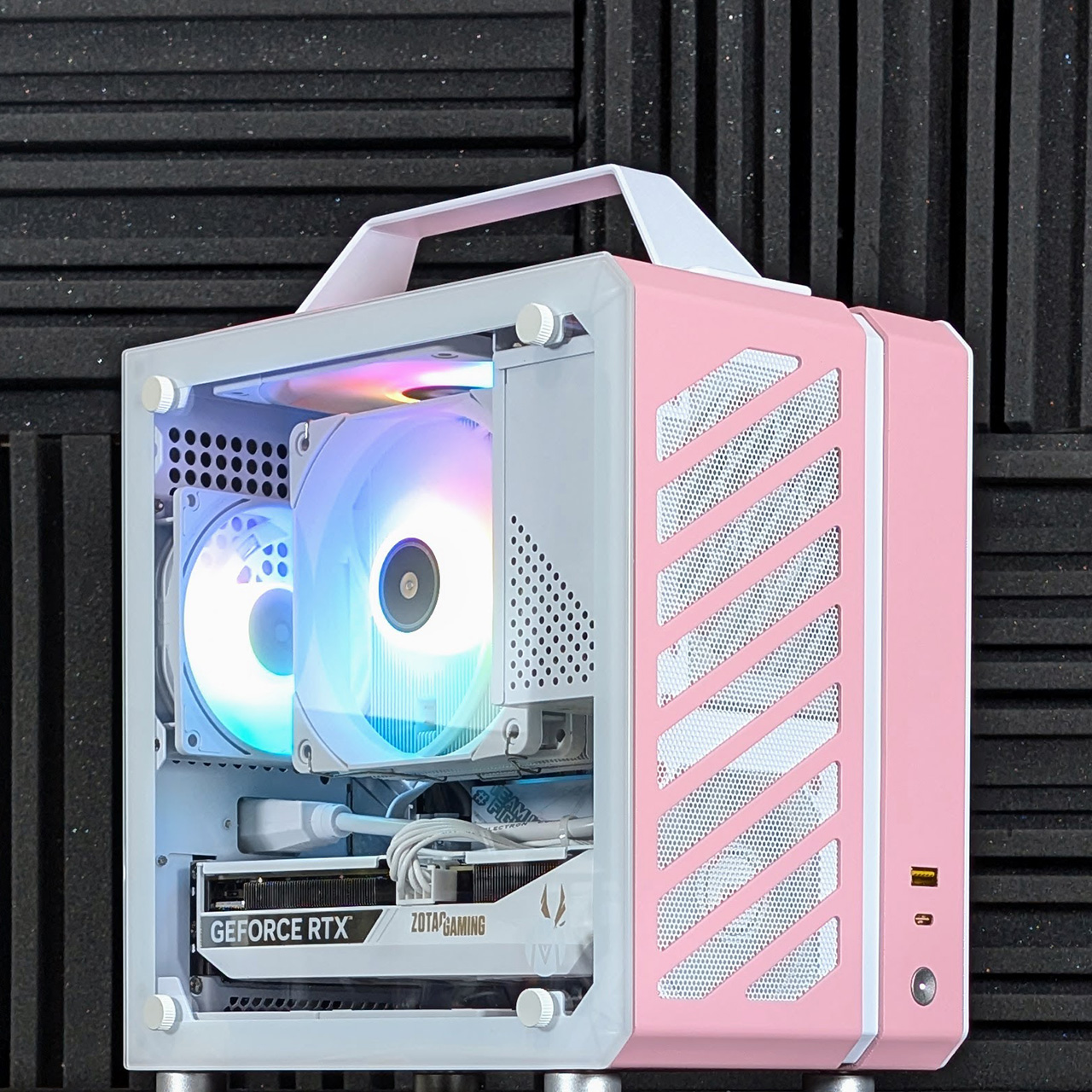 mechanic master c24 pink custom prebuilt sff mini itx gaming pc closeup